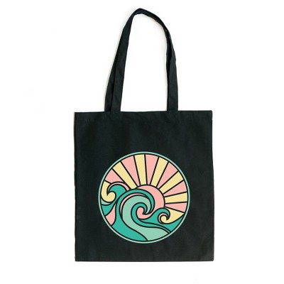 City Creek Prints Round Waves Canvas Tote Bag - 15x16 - Black