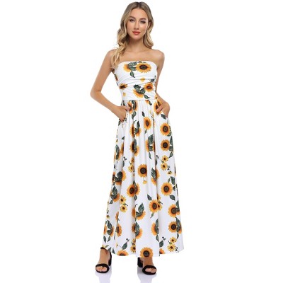 Women Strapless Maxi Boho Vintage Summer Beach Floral Print Hawaiian Party Long Dress