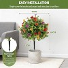 2Pcs 2Ft Artificial Trees, Artificial Boxwood Ball Topiary Trees with Flowers, Fake Outdoor Shrubs with Ground Spikes for Home Office Deco - 2 of 4