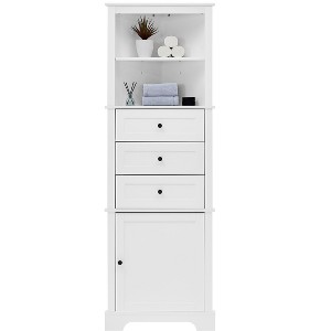 TiramisuBest White Triangle Tall Cabinet with 3 Drawers and Adjustable Shelves for Bathroom, Kitchen or Living Room, MDF Board with Painted Finish - 1 of 4