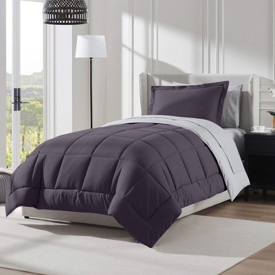 Twin Purple Microfiber Down Alternative Reversible Bed in a Bag Set