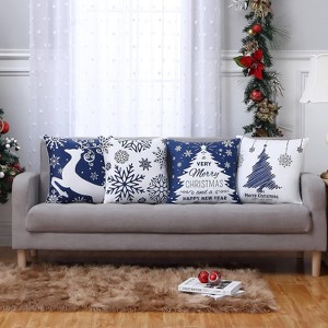 4Pcs Christmas Cushion Covers Set, Throw Pillow Cases with Snowflake Merry Christmas Holiday Xmas Trees Elk Deer for Party Sofa Couch Decor - 1 of 4