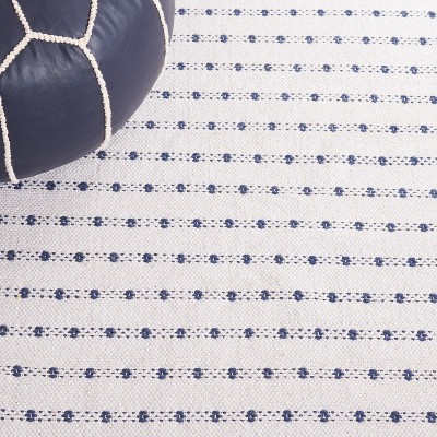 Ivory and Navy Handwoven Cotton Square Area Rug
