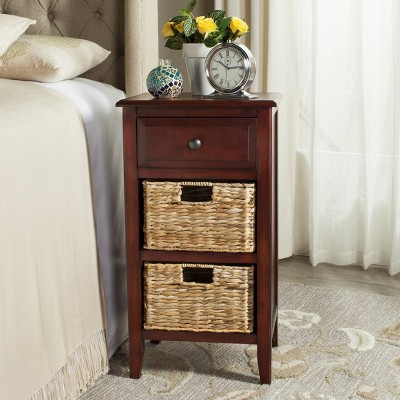 Transitional Cherry Brown Pine Wood Side Table with 3 Drawers