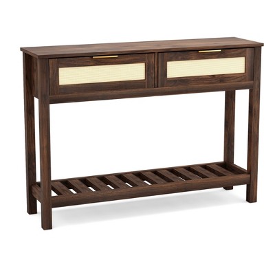 Crestlive Products  Console Tables with 2 Drawers,Rattan Entryway Table with Storage Shelf,Wood Boho Foyer Tables