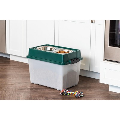 Large Green Elevated Feeder with Stainless Steel Bowls and Airtight Storage