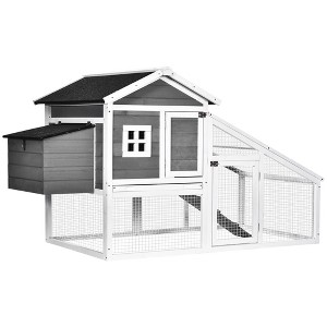 PawHut 69" Chicken Coop Wooden Chicken House, Rabbit Hutch Pen Outdoor Backyard Poultry Hen Cage with Run w/ Nesting Box Removable Tray Lockable Door - 1 of 4