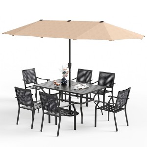 Captiva Designs 8pc Patio Slat-top Dining Steel Table & Stackable Steel Chairs & Market Umbrella - 1 of 4