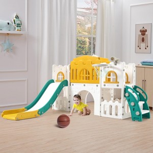 8 in 1 Toddler Slide, Indoor Kids Slide for Toddler 1-3, Indoor Playground with Slide, Basketball Hoop - 1 of 4