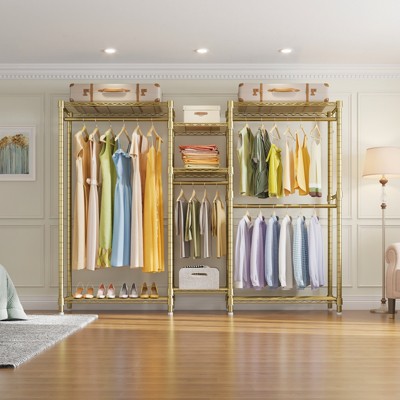 Classic V6 Gold Wire Portable Garment Rack with Adjustable Shelves