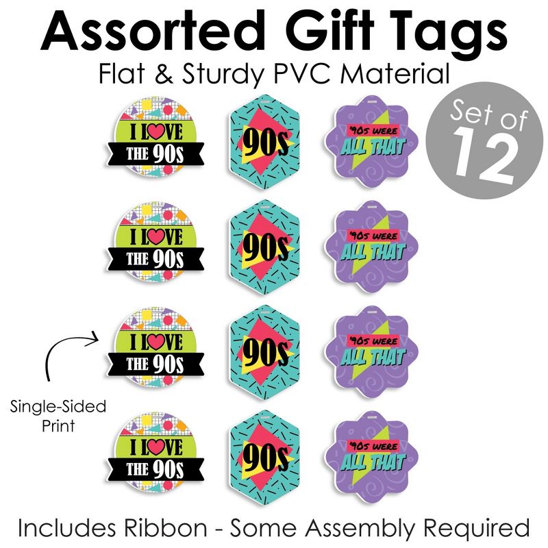 Big Dot of Happiness 90's Throwback - Assorted Hanging 1990s Party Favor Tags - Gift Tag Toppers - Set of 12, 4 of 9