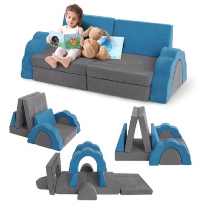 Nasitip 11pcs Modular Kids Play Couch,Sectional Sofa Floor Toddler Couch, Convertible Foam Floor Sofa,Blue/Gray
