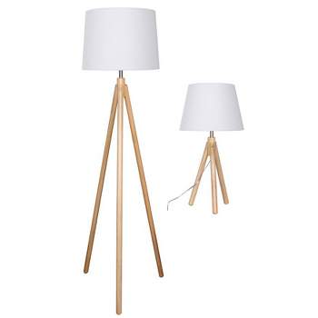 SAGEBROOK HOME (Set of 2) 59" and 26" Wood Tripod Table and Floor Lamps Natural