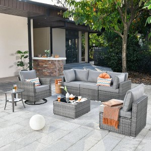 Ovios Venice 7pc Wicker Outdoor Patio Furniture Set Conversation Sofa Sectional with a Swivel Chair and Cushions - 1 of 4