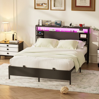Aheaplus Bed Frame with Charging Station and RGB LED Lights