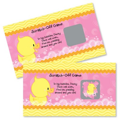 Big Dot of Happiness Pink Ducky Duck - Girl Baby Shower or Birthday Party Game Scratch Off Cards - 22 Count