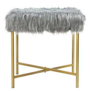 Costway Faux Fake Fur Stool Ottoman Footrest Stool Decorative with Metal Legs GreyPinkWhite - 1 of 4