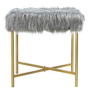 Costway Faux Fake Fur Stool Ottoman Footrest Stool Decorative with Metal Legs GreyPinkWhite