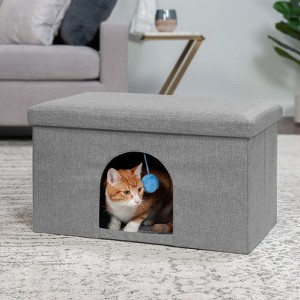 Pet House Footstool Ottoman, Stormy Gray, 15" H x 25.5" W x 15" D ¨C Dual-Use Pet Hideout & Furniture Seat - 1 of 4