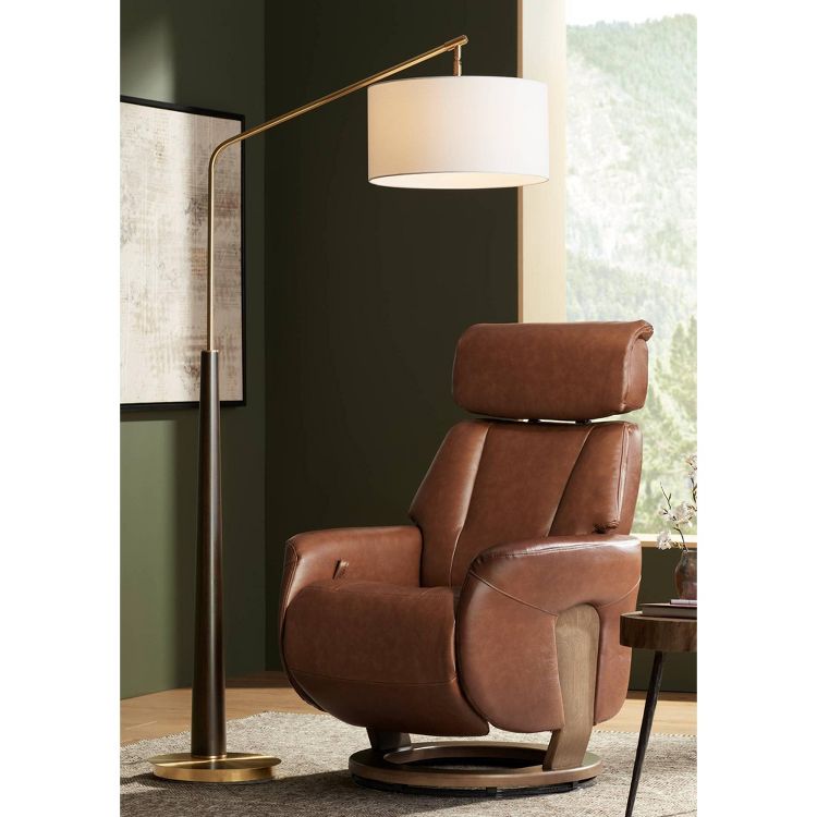 Possini Euro Design Mid Century Modern Arc Floor Lamp 72 1/2" Tall Espresso Warm Gold Metal White Linen Drum Shade for Living Room, 2 of 9
