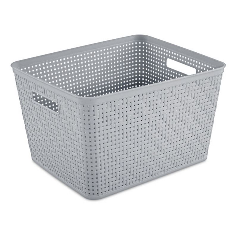 Sterilite 14"Lx8"H Rectangular Weave Pattern Tall Basket w/Handles for Bathroom, Laundry Room, Pantry, & Closet Storage Organization, Cement (18 Pack), 2 of 7