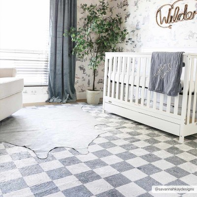 Hauteloom Alie Gray Checkered Washable Area Rug