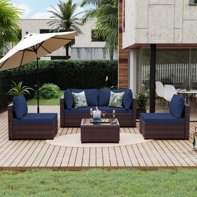 UPHA 5-Piece Rattan Patio Sofa Conversation Set with Cushions