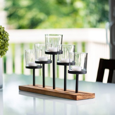 Elegant Wood and Glass Votive Candle Holder Centerpiece