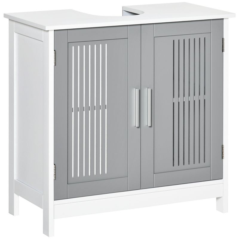 kleankin Modern Under Sink Cabinet with 2 Doors, Pedestal Under Sink Bathroom Cupboard with Adjustable Shelves, 1 of 10