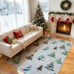 Runner Rug,Washable Rug for Home Decor, Indoor Non Slip Carpet,Soft Low Pile Christmas Rugs with Xmas Tree Motif for Entryway,Living Room,Bedroom - 1 of 4