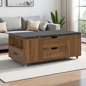 Lift-Up MDF Coffee Table with Storage & Stools - 1 of 4