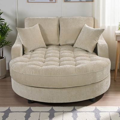 55" Modern Chenille Chaise Lounge Sofa Bed with Tufted Seat & Detachable Pillows