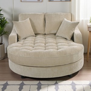 55" Modern Chenille Chaise Lounge Sofa Bed with Tufted Seat & Detachable Pillows - 1 of 4