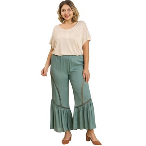Slickblue Women's Plus Size Lace Trim Wide Leg Pants - Elastic Waist - Casual to Dressy - Lagoon - Size XL-2XL - 1 of 1