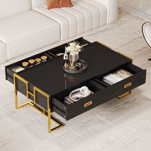 Kumasinova Modern Rectangular Coffee Table with 4 Drawers,47.3" End Table with Gold Base,Large Center Table for Living Room Furniture - 1 of 4