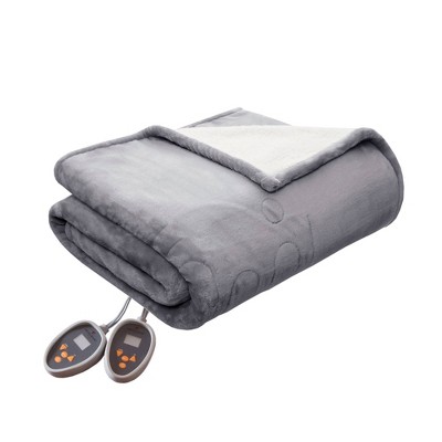 Full Gray Plush to Berber Electric Heated Blanket