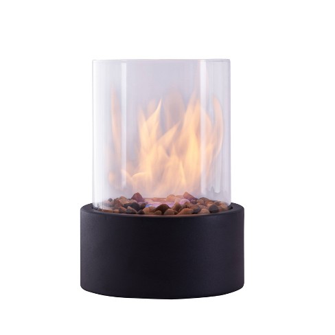 8.25x11.375 Ventless Smokeless Glass & Black Metal Column Tabletop Fire  Pit - Danya B.