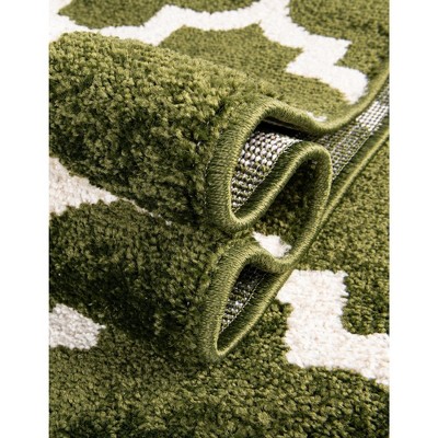 Elegant Dark Green Trellis Synthetic Indoor Rug, Stain-Resistant and Washable