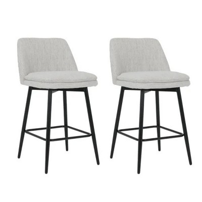 Counter Height Swivel Bar Stools Set of 2, 360° Swivel Upholstered Barstools with Back and Metal Legs