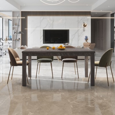 CAVINAS Dining Table Kitchen Table 63" Solid Wood Rectangular Dining Table for 6 with Wood Legs