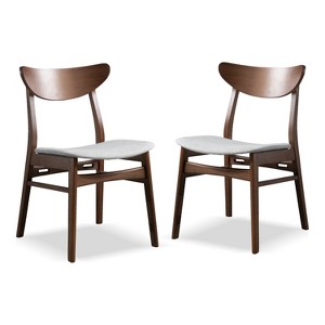 HOMES: Inside + Out Set of 2 Palm Shade Mid-Century Padded Dining Chairs Walnut - 1 of 4