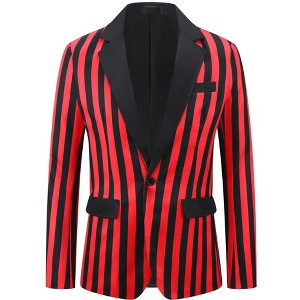 INSPIRE CHIC Men's Single Breasted Contrast Color Business Striped Blazer - 1 of 4