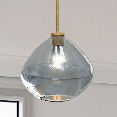 Urban Ambiance Luxury Mid-Century Modern Pendant,  10''H x 11''W,  Brushed Brass and Stained Glass Finish, ULB2290