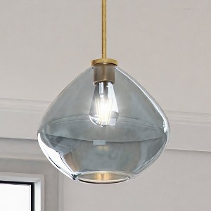 Urban Ambiance Luxury Mid-Century Modern Pendant,  10''H x 11''W,  Brushed Brass and Stained Glass Finish, ULB2290 - 1 of 4