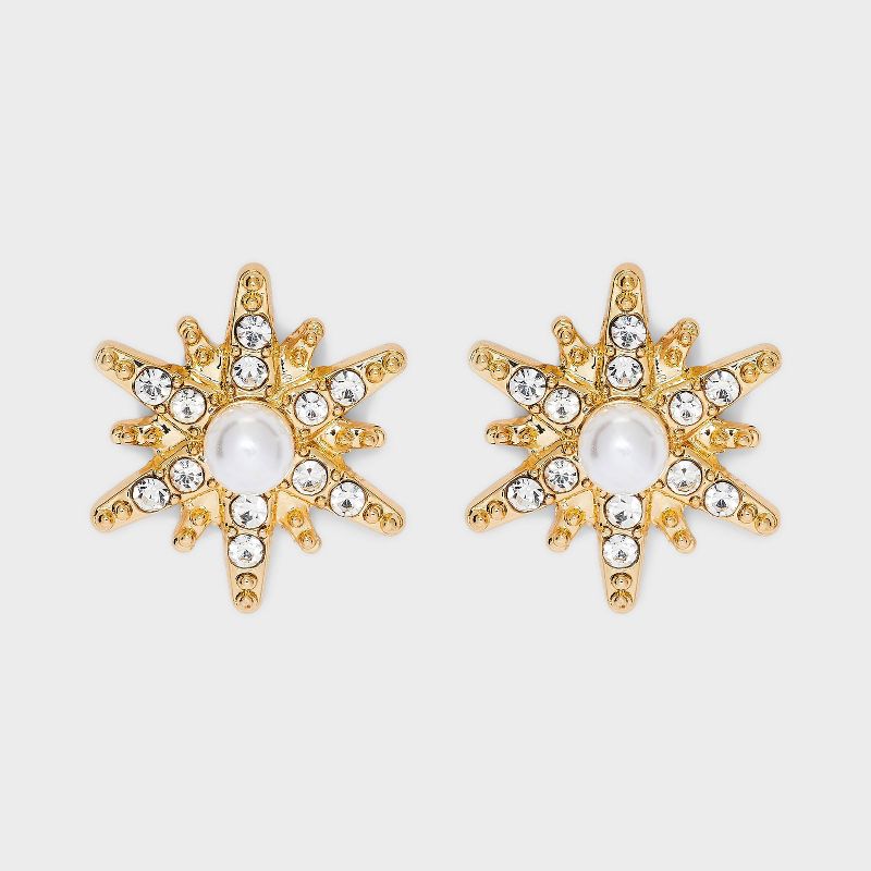 Star with Pearl Center Stud Earrings - A New Day&#8482; Gold, 1 of 3