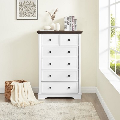 47" Wood Storage Cabinet with 6 Drawers, Modern Farmhouse Bedroom Chest of Drawers with Anti-Tip Kit Dresser for or Living Room – Cuddlewood