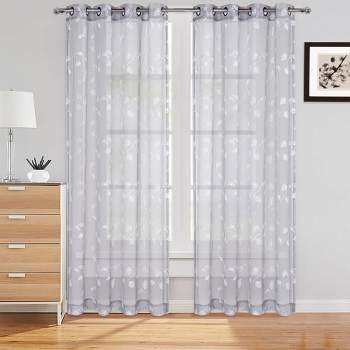 Trinity Embroidery Sheer Curtains Faux Linen Textured Solid Grommet for Kitchen