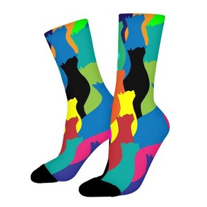 Colorful Cat Pattern Women Printed Crew Socks Funny Funky Socks Soft Polyester Novelty Gifts for Artists Men - 1 of 1