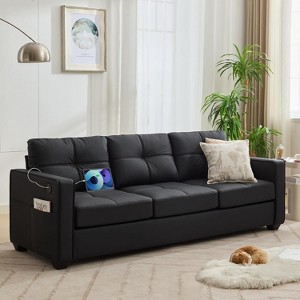 TYBOATLE 88" Faux Leather L-Shaped Sectional Sofa, Comfy Modular Couch with Chaise & USB, Convertible Sofa for Living Room, Bedroom, or Small Spaces - 1 of 4