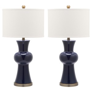 Lola Navy Ceramic Column Table Lamp Set of 2 - Safavieh, Blue